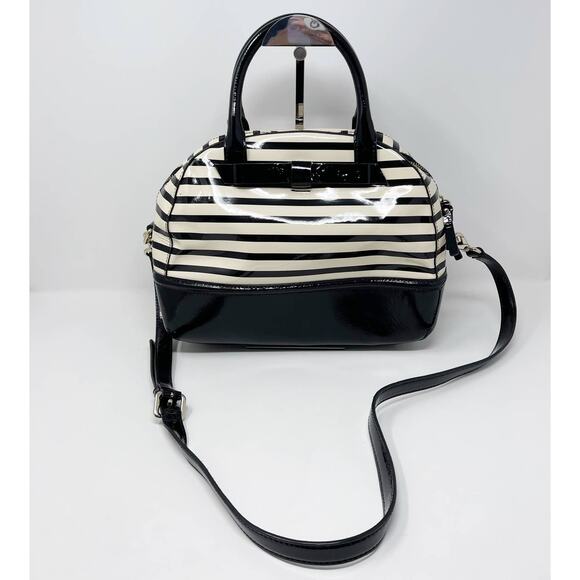 Kate Spade Chelsea Park Porter Patent Leather Handbag Black Cream Bow Crossbody - Picture 1 of 12